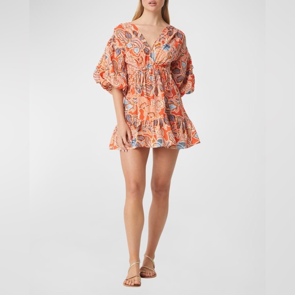 Misa Sari  Floral Poplin Balloon Sleeve Mini Dress Size Medium
